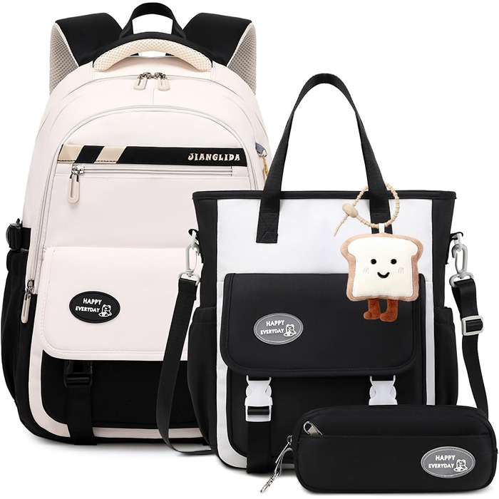 Шкільний рюкзак Tanou для дівчаток-підлітків, набір: рюкзак, сумка через плече та пенал, зелений (чорний)