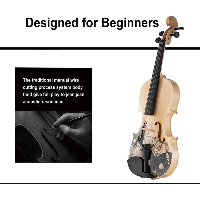 Скрипка Aliyes Markantes для початківців, учнів, дітей та дорослих (4/4, повний розмір) з футляром, струною та додатковими струнами