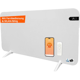 Könighaus 450W Smart Двохтрубчаста інфрачервова батарея V2 - Настінний/Підлоговий монтаж - Керування через Wi-Fi з додатком та пультом - з тримачем для рушників, ніжками та кріпленням. Колір: Білий 450 Вт - Білий з дисплеєм
