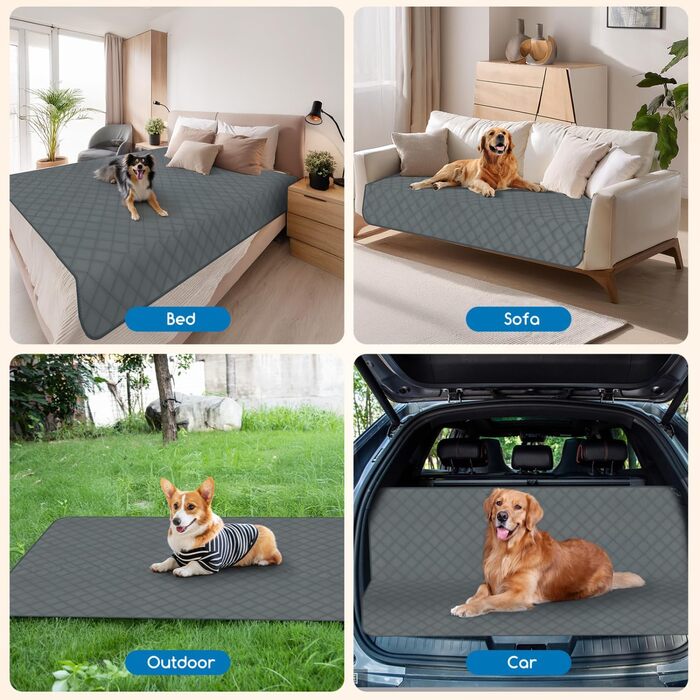 Водонепроникний килимок для собак Nobleza: захист диванів та ліжок, 178x76 см, сірий