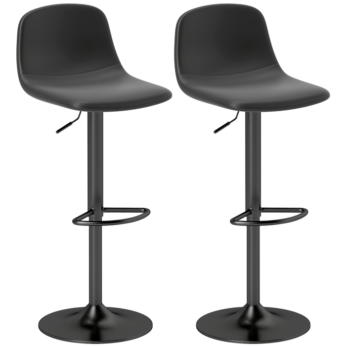HOMCOM Set of 2 Adjustable Height Swivel Bar Stools - Rotating Bar Chair Counter Stool with Backrest and Footrest, Non-Slip Stool, Faux Leather, Black | Aosom