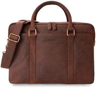 Сумка для ноутбука Leabags Leder Aktentasche (16 дюймів) з натуральної шкіри. Офісна сумка-месенджер через плече для чоловіків та жінок, темно-коричнева