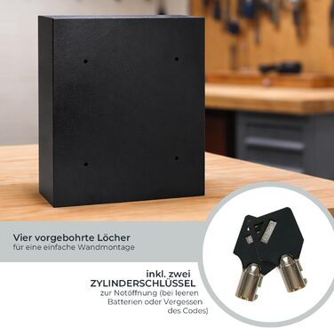 Сейф для ключів HMF з кодовим замком та електронним замком, 30x28x10 см, 48 гачків, чорний