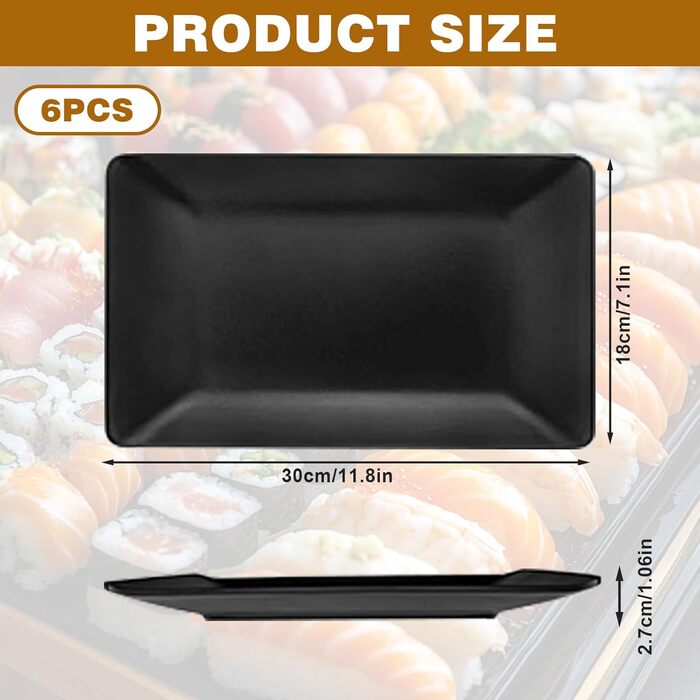 Teller Teller Rechteckig, чорний порцеляновий сервірувальний тарілка для закусок, десертів, суші, тортів, салатів, фруктів, антипасті, гарнірів (9615-6)