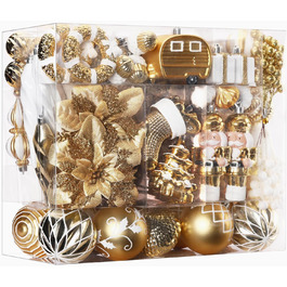 Набір прикрас для ялинки Shareconn 135 шт: міцні ялинкові кулі різних розмірів та кольорів (червоний, зелений, золотий)