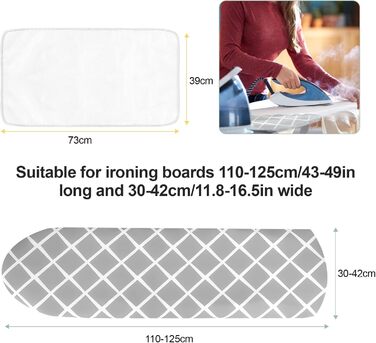 Покривало для прасувальної дошки, 100% бавовна, посилене тришарове, сіре, 110-125 x 30-42 см