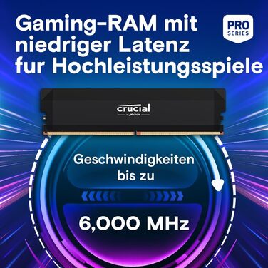Crucial Pro DDR5 RAM 32GB (2x16GB) 6000MHz CL36 - ігрова оперативна пам'ять для ПК, Intel XMP 3.0 / AMD Expo, чорний