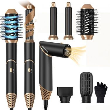 Айрстайлер 5 в 1: Фен, круглі щітки, плойка для локонів, термощітка, випрямляч волосся. 60 000 обертів/хв. Чорний