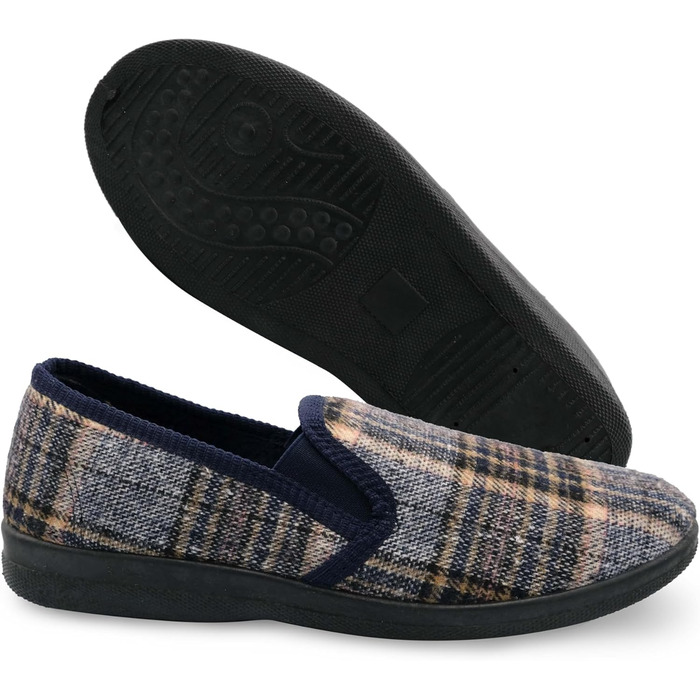 Чоловічі домашні тапочки в клітинку | Зручні капці для чоловіків з антиковзкою підошвою | Легкі та теплі сліпони для дому в класичному дизайні з фетру | Колір: сірий та інші (47 EU, сірий блакитний)