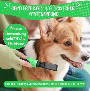 Інструмент для розплутування шерсті Profi Entfilzungsmesser 2.0 для собак та котів - видаляє ковтуни та вузли, підходить для короткої та довгої шерсті, для тварин будь-якого розміру. Округлена клинка + Е-book по догляду за шерстю, 10 клинків