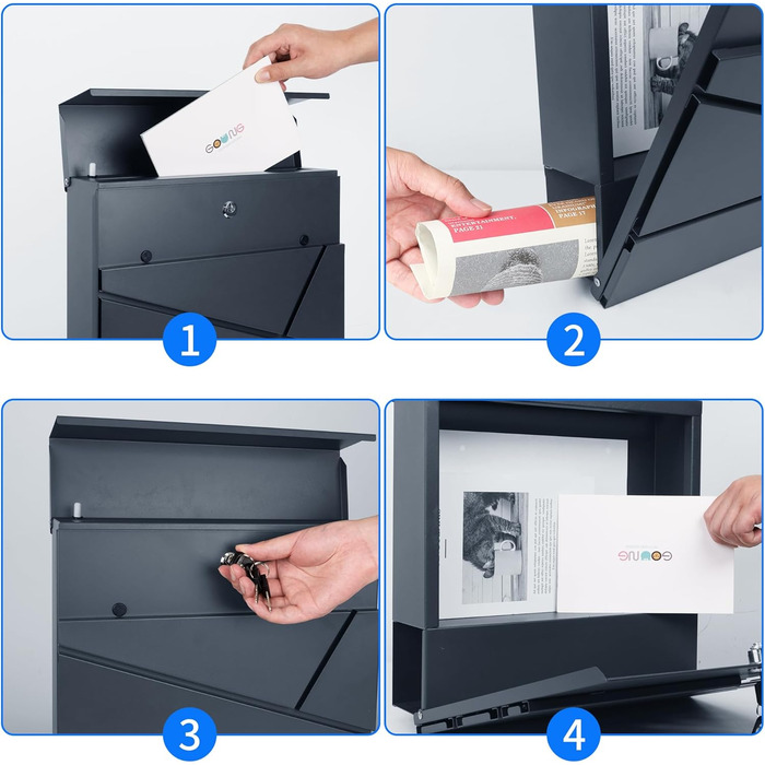 Поштовий ящик Bobodeco Dreispitz антрацит RAL 7016 з оглядовим вікном та газетницею, замок