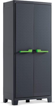 Keter Moby Plastic Cabinet, Tall, Anthracite/Green/Grey, 80 x 44 x 182 cm, including 4 adjustable shelves with a load capacity of 30kg each, suitable for indoor and outdoor use, UV and water resistant (IPX3)