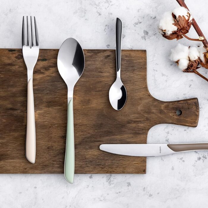 Набір столових приборів Kuppels Prisma для 6 осіб з нержавіючої сталі, рожеві ручки | 24-частини | Нержавіючі столові прибори | Миючі в посудомийній машині