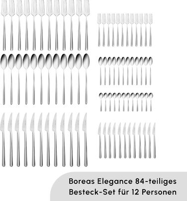 Karaca Boreas 12-Person Cutlery Set, 84 Pieces - High-Quality Stainless Steel Tableware Set for Exquisite Table Culture