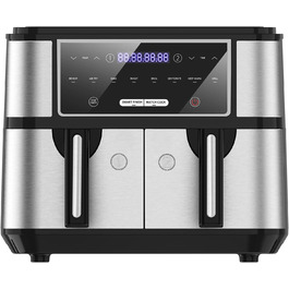 Iceagle Dual Zone аерофритюрниця з двома камерами 9 л, 8 програм, подвійна XXL фритюрниця без олії, 2600 Вт, 2 кошики, функції попереднього нагріву та підтримки тепла