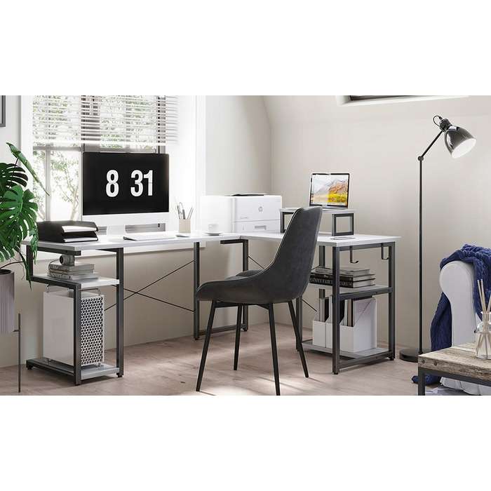 Кутовий ігровий комп'ютерний стіл 168x120 см, білий, з подовжувачем