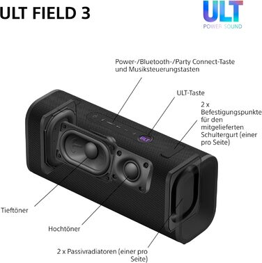 Sony ULT Field 3 Forest Grey – Портативна Bluetooth колонка з глибоким басом, 24 год автономії, IP67 (водонепроникна, пилозахищена, ударостійка)