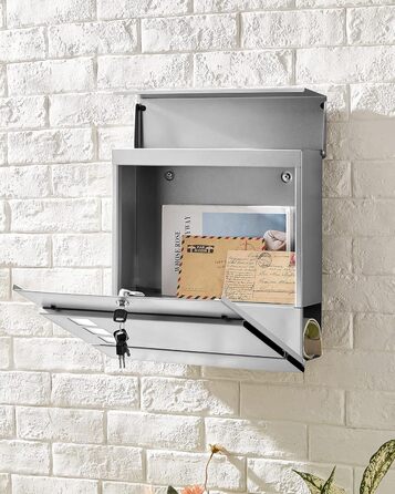 Поштовий ящик SONGMICS XXL скребковий, 37x37x10.5 см, з вікном, замком (2 ключі), сріблястий - GMB052G01