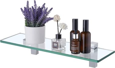 KES Shower Shelf for Hanging, Bathroom Shelf, Wall Shelf, Shower Glass Shelf, 8mm Shower Shelf, Bathroom Shelf, Tempered Glass with Shelf Supports, 60cm Brushed Nickel, BGS3201S60-2 (40 CM, Polished Chrome)