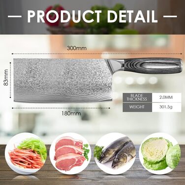 Набір кухонних ножів Damast: професійний ніж для м'яса, ніж шеф-кухаря, ручна робота, з нержавіючої сталі Damast, з антиковзним дерев'яним руків'ям, подарункова коробка