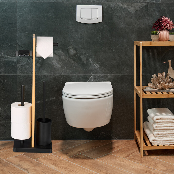 Relaxdays Bamboo & Iron Toilet Set with Storage