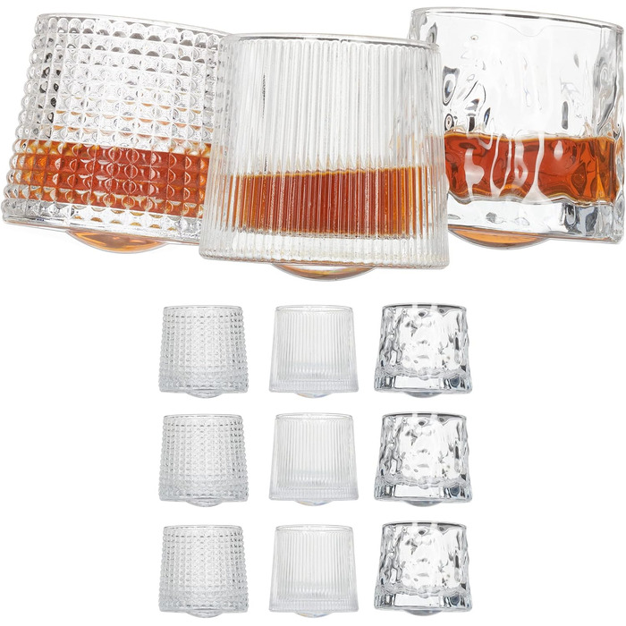 Набір склянок для віскі Relaxdays, 12 шт, 3 дизайни, 150 мл, Tumbler, склянки-похитувачі, прозорі