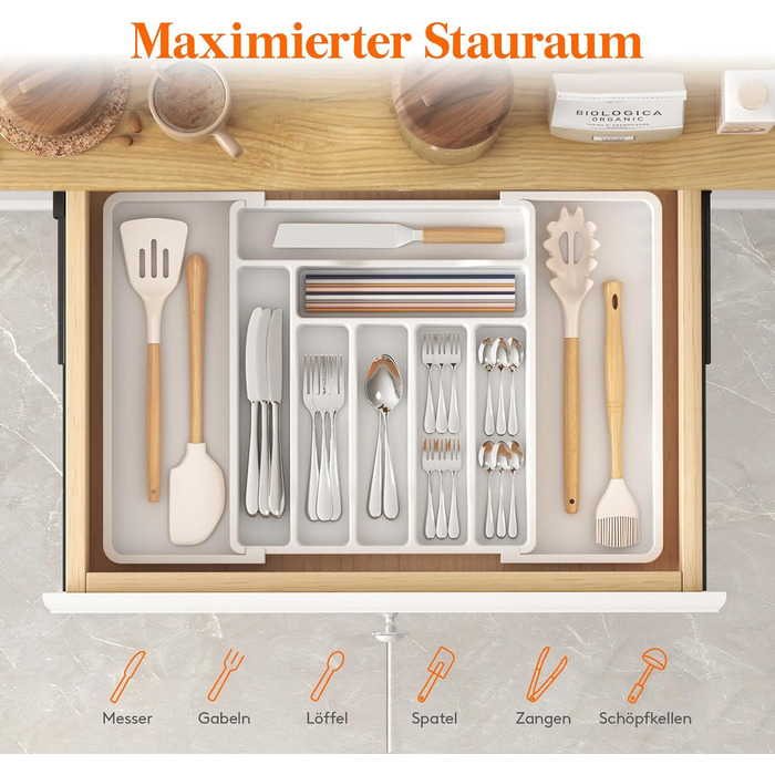 Органайзер для столових приборів Lifewit в шухляду, розсувний, пластиковий, білий 33-57 x 38 x 5 см