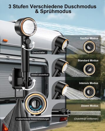 Портативна кемпінгова душ AUTOPkio з акумулятором 8000mAh, насосом та дисплеєм. IPX8, водонепроникна для відпочинку на природі, миття авто та домашнього використання. Чорний колір