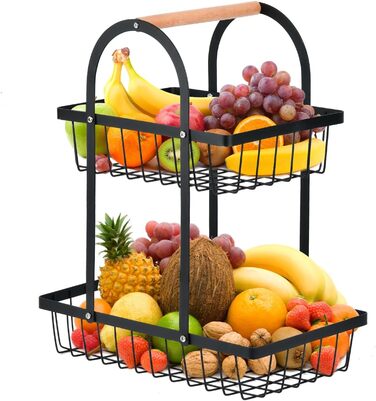 Двоярусна фруктова корзина DODUOS, етажерка для фруктів та овочів, чорна металева фруктова тарілка з ручкою, для дому, кухні, офісу