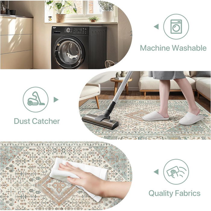 Килим GENIMO Boho Vintage 160x230 см, короткий ворс, антиковзаючі, для вітальні, спальні, їдальні, офісу, салатовий, геометричний, прямокутний