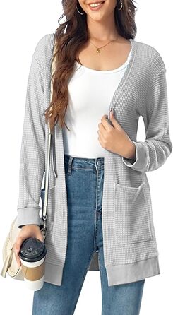 Кардиган чоловічий Daen Langar Casual Lang Elegant з відкритим передом, в'язаний, з кишенями (3XL, світло-сірий)