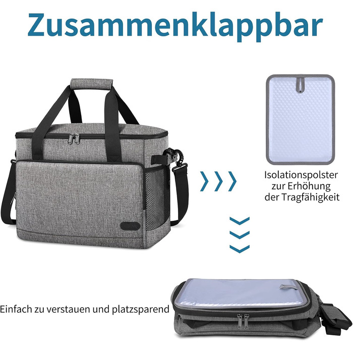 Термосумка-холодильник Lubardy 30L сірого кольору: велика, складана, водонепроникна, для пікніка та обіду