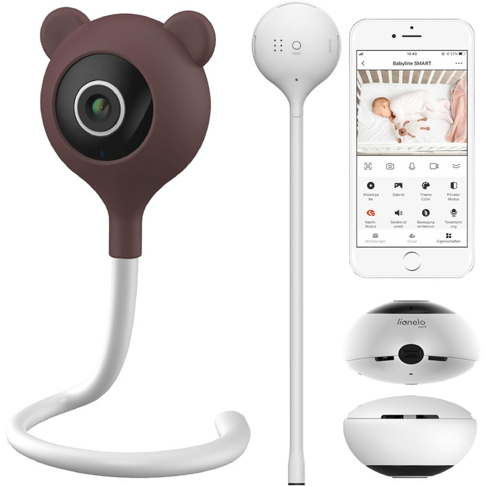 Дитячий відеомонітор Lionelo Care Babyline Smart з Wi-Fi, камерою, мобільним додатком та датчиками руху/звуку (білий)