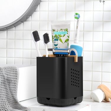 Тримач для електричної зубної щітки з підставкою для насадок, органайзер для ванної кімнати, чорний