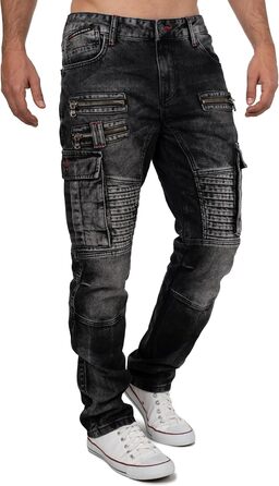 Чоловічі джинси Cipo & Baxx в стилі байкер – Regular Fit або Slim Fit | Чорний денім з потертостями, декоративними швами, блискавками та кишенями | Стильні повсякденні джинси з деніму (31W / 32L)