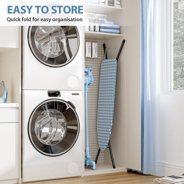 KINGRACK Прасувальна дошка складна з підставкою для прасування, регульована по висоті, стабільний стійкий стіл з товстим покриттям та металевими ніжками, 33 x 110 см, блакитна