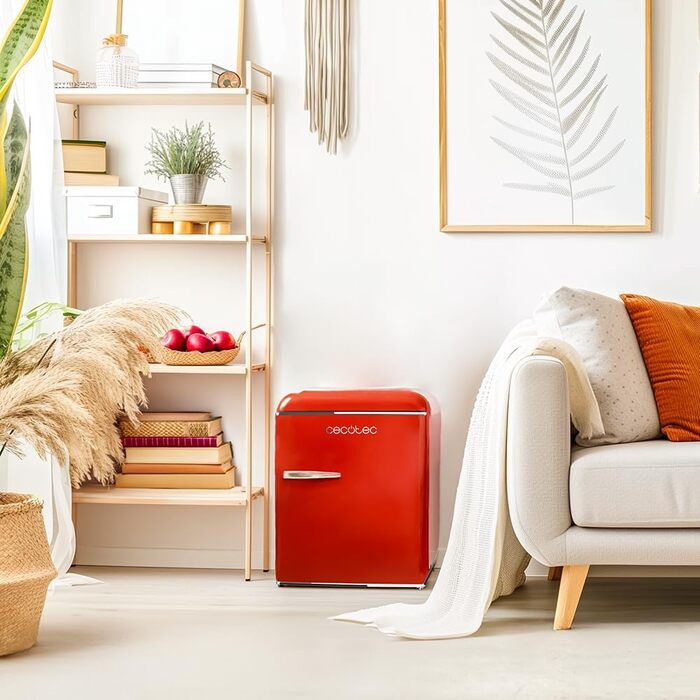 Cecotec Retro Mini Refrigerator - 45L Compact Table Fridge with Chrome Handle, Red - Energy Class E