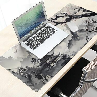 Килимок для миші XXL, 90 x 40 см, Аніме-стиль, дизайн, для геймінгу та офісу, чорний, з гумовою основою та прошитими краями