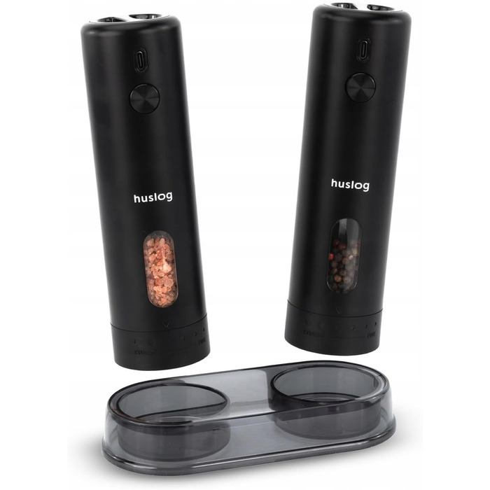 Електричні мельниці для солі та перцю 2 шт. – USB-C, LED, підставка, щітка для чищення – для солі, перцю, чилі, трав (110 мл)