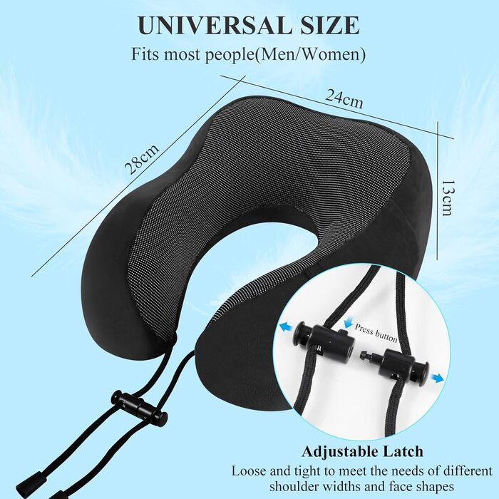 Подушка для шиї у вигляді їжачка Memory Foam для подорожей на літаку, авто, в офіс. З навушниками, маскою для сну та сумкою. Чорна.