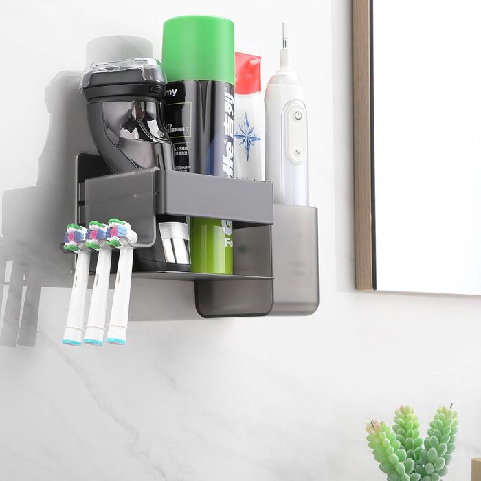 Тримач для електричної зубної щітки з аксесуарами для ванної кімнати, нержавіюча сталь, настінний, без свердління, сріблястий, великий, безщітковий