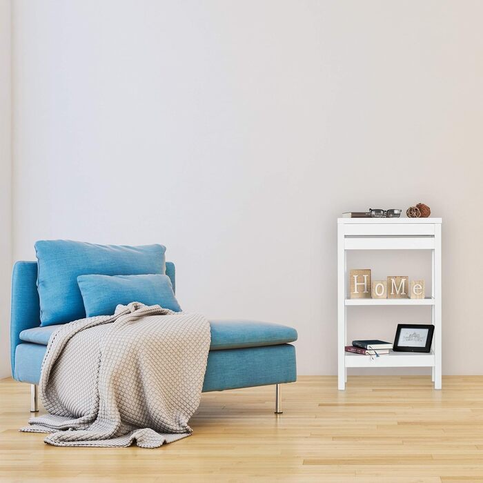 Relaxdays Bamboo Shelf, Standing Shelf with 3 Shelves, HxWxD: 76.5 x 46 x 29.5 cm, Compartment with Flap, Open, Kitchen & Bathroom, (White)