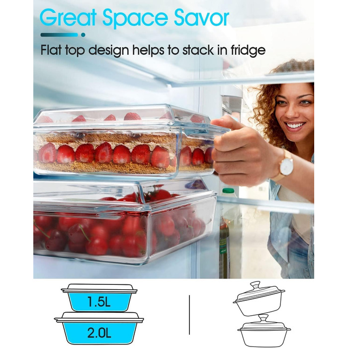 Прямокутна форма для запікання з кришкою, 2L, 24x20x6 см, скляна форма для лазаньї на 2 порції, для мікрохвильової печі та духовки