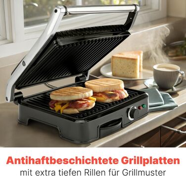 Clatronic 2000W Contact Grill | Non-Stick Grill Plates | Panini Grill Toaster | KG 3487