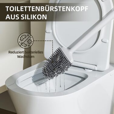 Щітка для унітазу ASOBEAGE з силікону: гнучкий наконечник, ручка з нержавіючої сталі, настінний кріплення, швидковисихаючий тримач для чищення ванної кімнати (Чорний) (Ширина 3 см, 1 шт.)