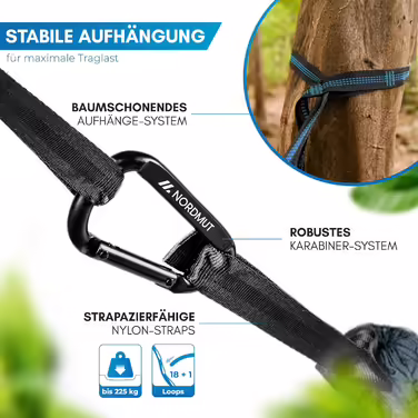 Ultralight Hammock Outdoor [with Mounting Set] Camping Hammock including Tree Protection Set for Camping, Outdoor and Garden - Max. Load Capacity 300 kg (140x275cm, Blue)