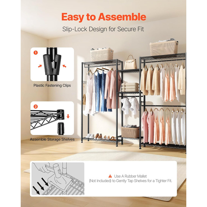 Стійка для одягу VEVOR з 4 перекладинами, 7 полицями та 8 гачками – міцна конструкція (385,5 кг) для спальні, магазину одягу, прихожої