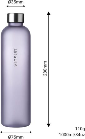 VINSUN Water Bottle 650ml, 1000ml, 1500ml - Leak-proof, Carbonated Beverage Safe, BPA-free, Tritan - Lightweight Water Bottle for Sports, Outdoors, School, Cycling, Office (1000 ml, Purple)