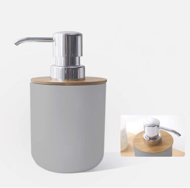 Набір для ванної кімнати MisFox з бамбука (6 шт): диспенсер для лосьйону, сміттєвий бак, тримач для зубних щіток, стаканчик, щітка для унітазу, мильниця (сірий)