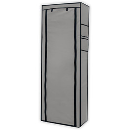 INTIRILIFE Folding Wardrobe 170x58x28 cm in - with Zipper Fabric Wardrobe Clothes Closet Shoe Shelf with 9 Storage Compartments - Camping Folding Cabinet Textile Wardrobe (Ash Grey)